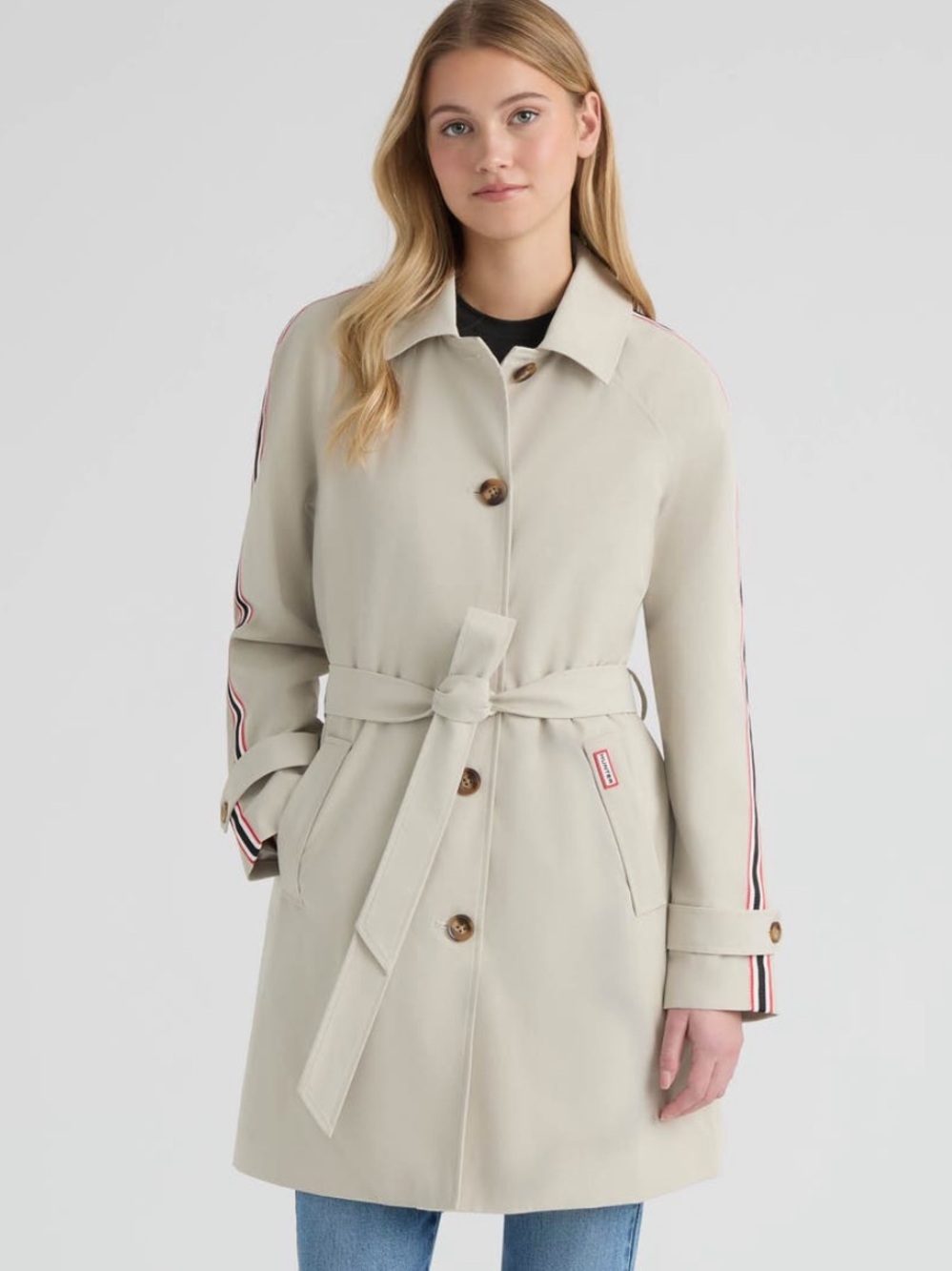 NEW Hunter Sophia Sleeve Stripe Trench Coat in Vanilla - Picture 5 of 11